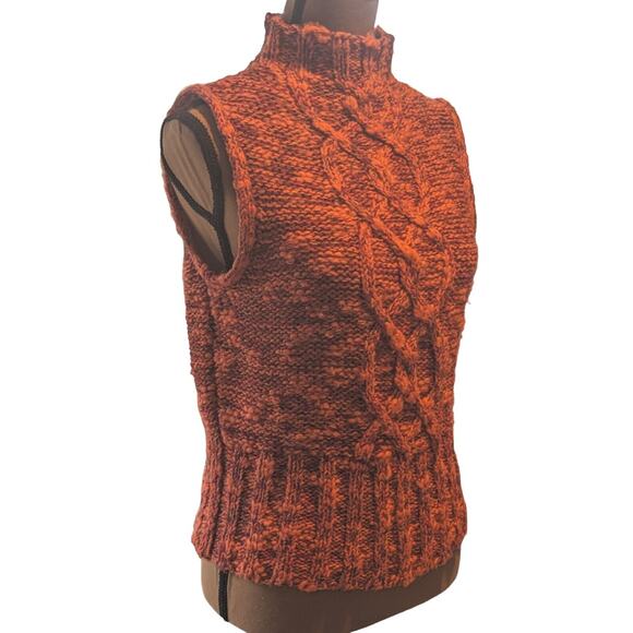 Y2K Sleeveless Sweater Vest S Mock Neck Fisherman Knot Ramie Cotton Apres Ski - Picture 1 of 9